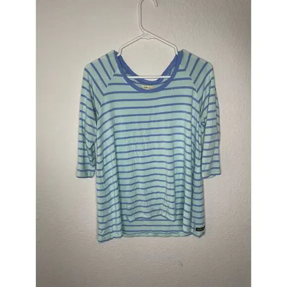 Matilda Jane Womens Small Blue Striped Oversize Tee Top 3/4 Sleeve Scoop Neck - Picture 4 of 6